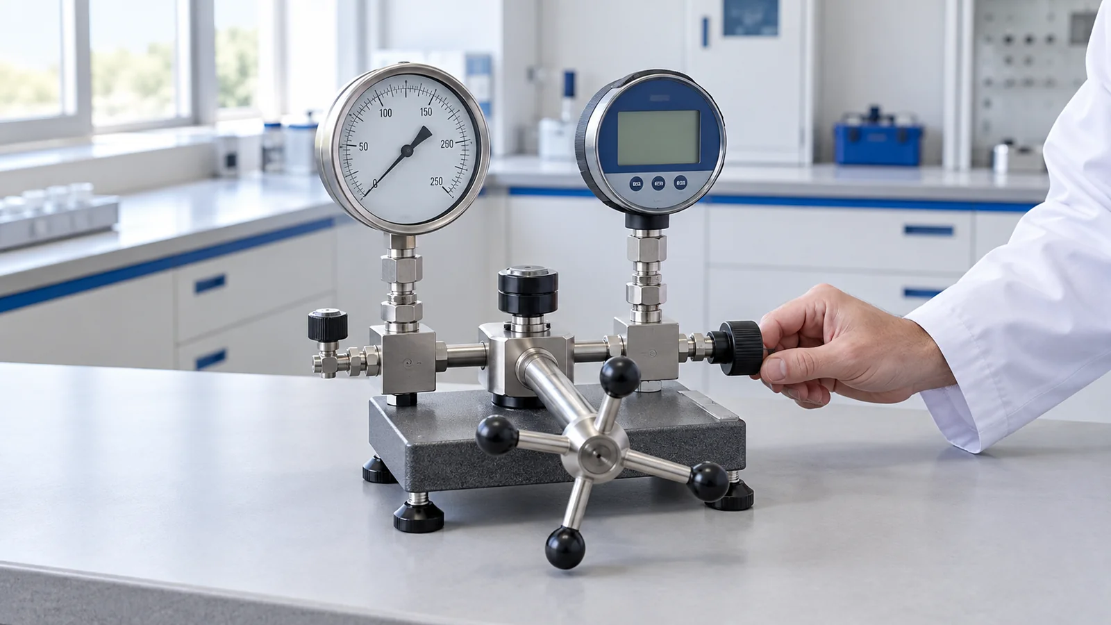 Calibración de manómetros con equipo de presión de referencia