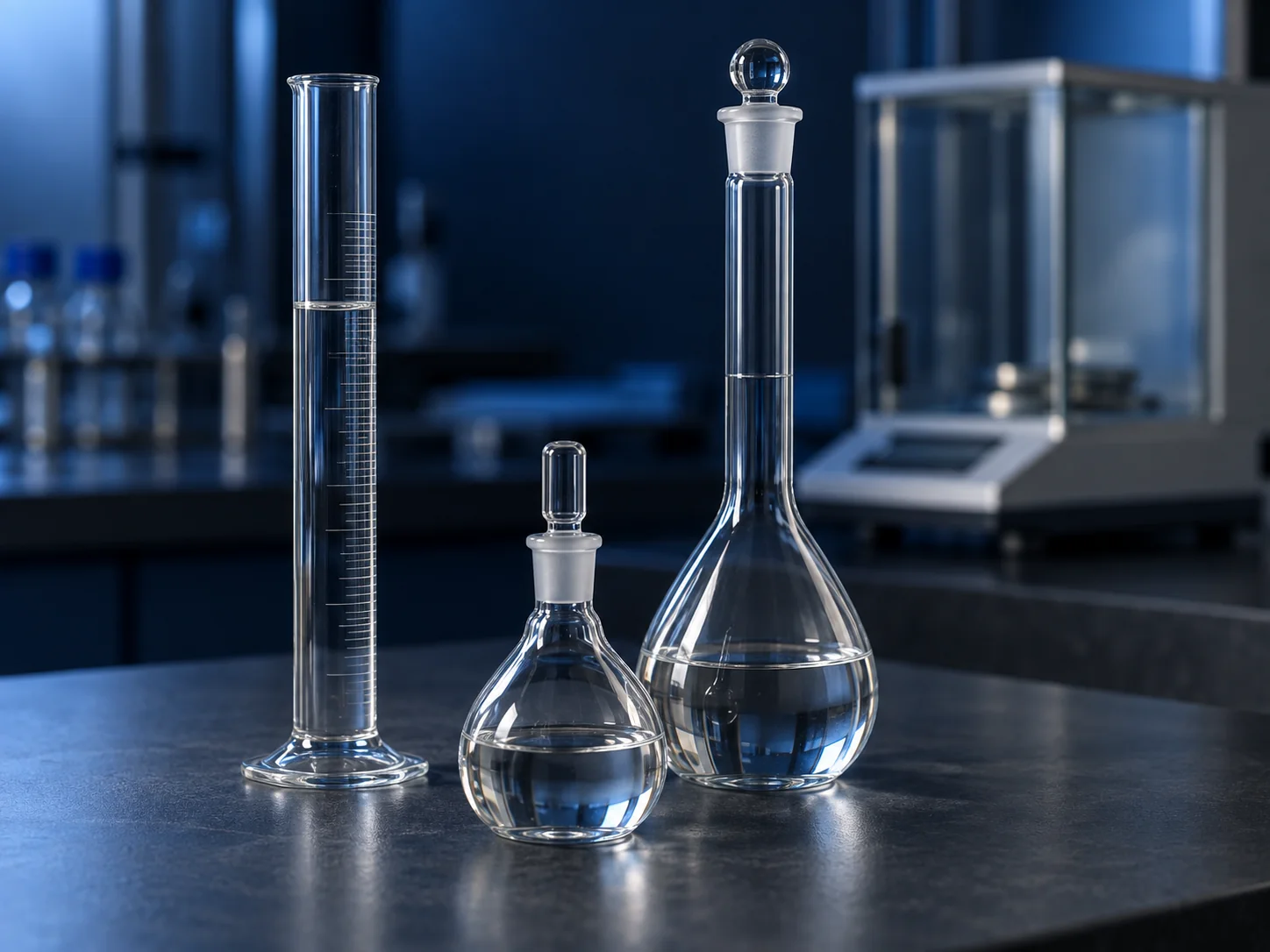 Material volumétrico de vidrio: probeta y matraces graduados